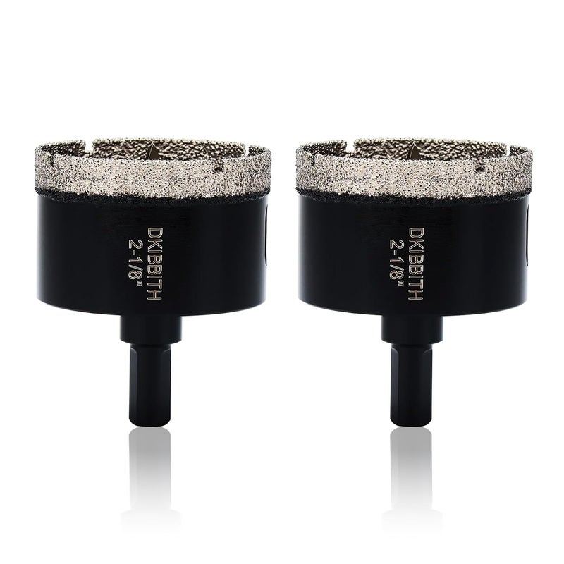 DKIBBITH 2-1/8" Diamond Hole-Saw Bits with Pilot Drill Bit - 2pc 2-1/8 in Diamond Tipped Tile Hole Saws with Guiding Bit for Accurate Drilling, for Porcelain Tile Ceramic Pots Granite Stone Glass Bottles 55mm. - Image 1
